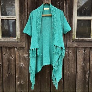 Irelandseye Sweater Cardigan Poncho Fringe Cape Teal Goblincore Fairycore sz S